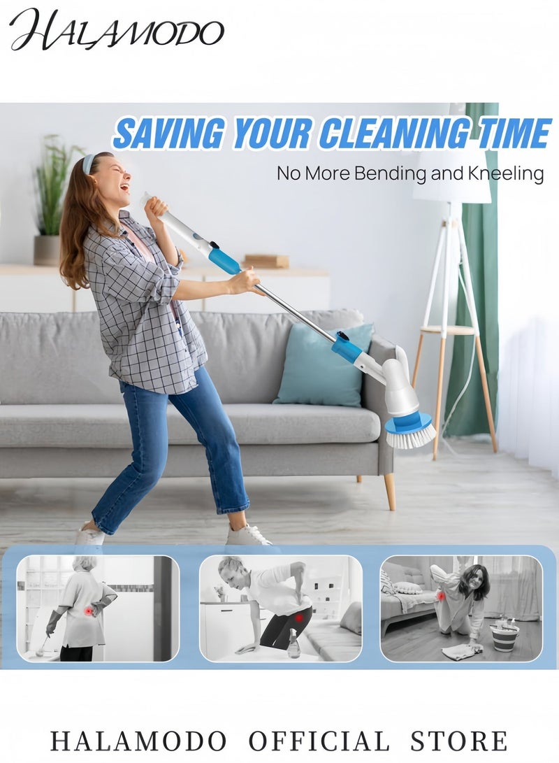 Halamodo 5PCS Rechargeable Electric Spin Scrubber Multi-Head Adjustable-Length Cleaning Tool with Wireless Operation Design for Household Surface Cleaning Use - Image 5
